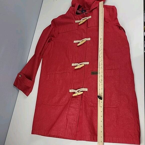 Denim & Co. Chore Coat Womens Large Red Cotton Flannel Lined Barn Jacket Toggles - Picture 8 of 8